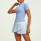 Premium women's tennis outfit with fitted athletic top and pleated performance skirt, crafted for movement, comfort and modern tennis lifestyle dressing.