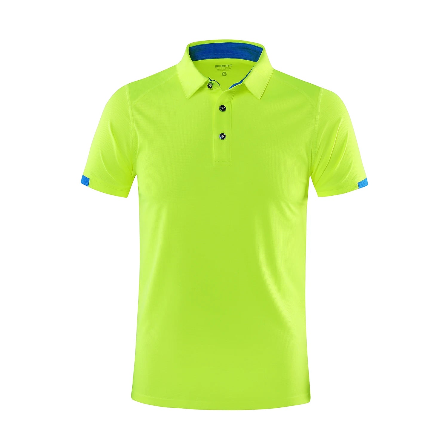 Close-up detail of men's lightweight tennis-inspired polo with clean collar construction and smooth tailored drape