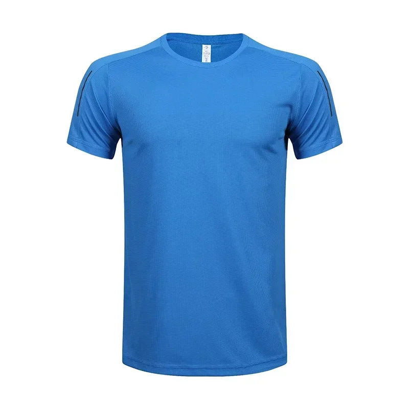 Close-up detail of men's premium athletic tee with lightweight quick-drying fabric and clean minimal courtwear design