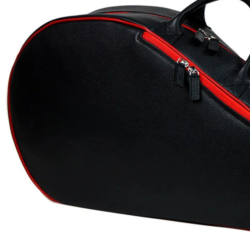 Premium tennis racket bag with cotton-lined interior and refined athletic lifestyle functionality for modern court movement