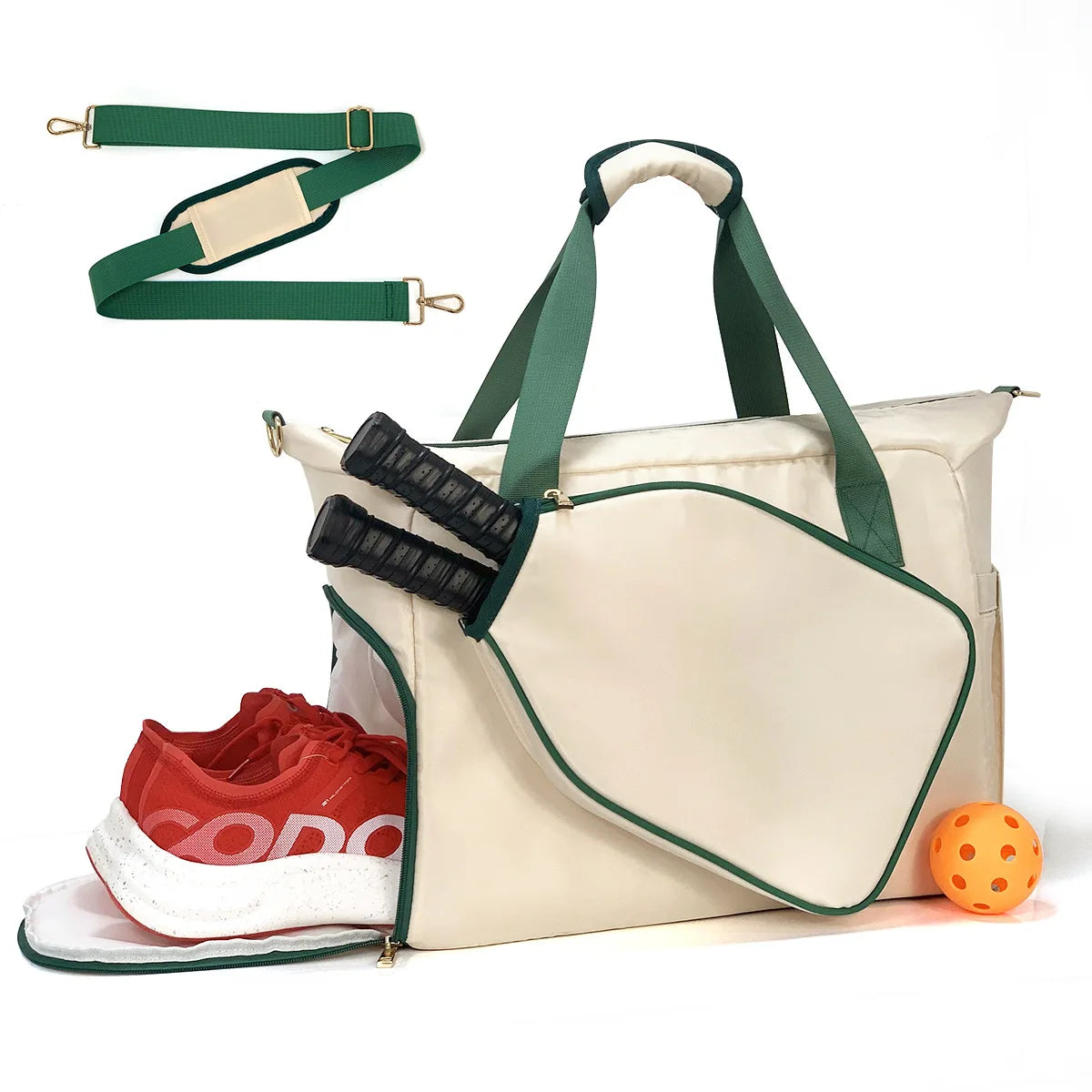 Lightweight handheld racket bag with interior zipper pockets and organized storage for court essentials and active routines