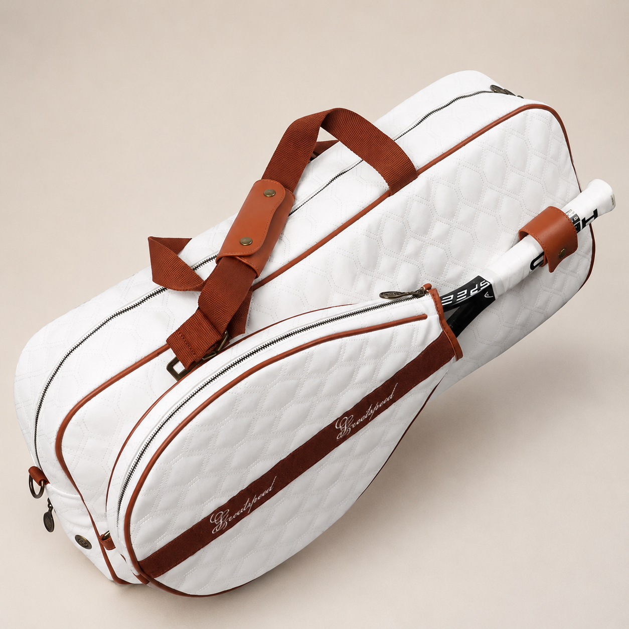 Premium tennis tote racket bag with shoe compartment designed for organized storage and refined athletic lifestyle carry