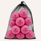Set of tennis balls with durable felt surface and mesh carry bag for regular court use and training routines