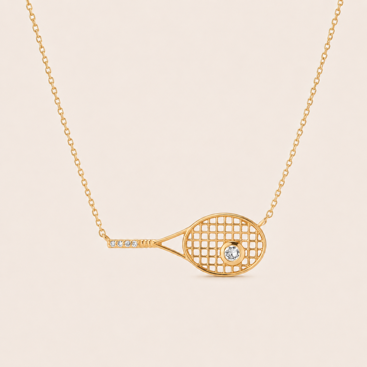 Premium diamond tennis racket necklace designed for refined luxury styling and elegant everyday wear