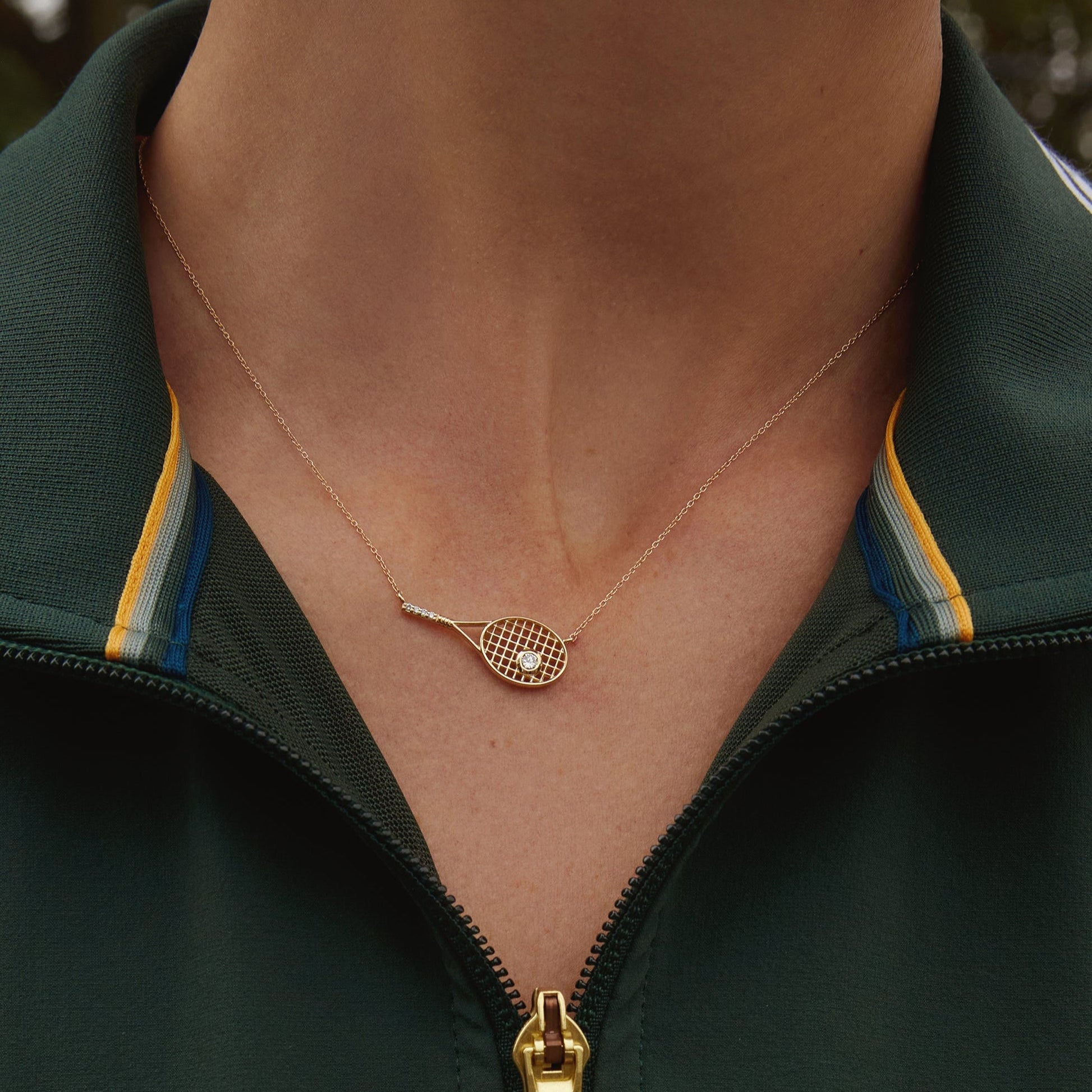 Refined sport-inspired necklace designed with radiant white sapphire-inspired accents and clean modern silhouette