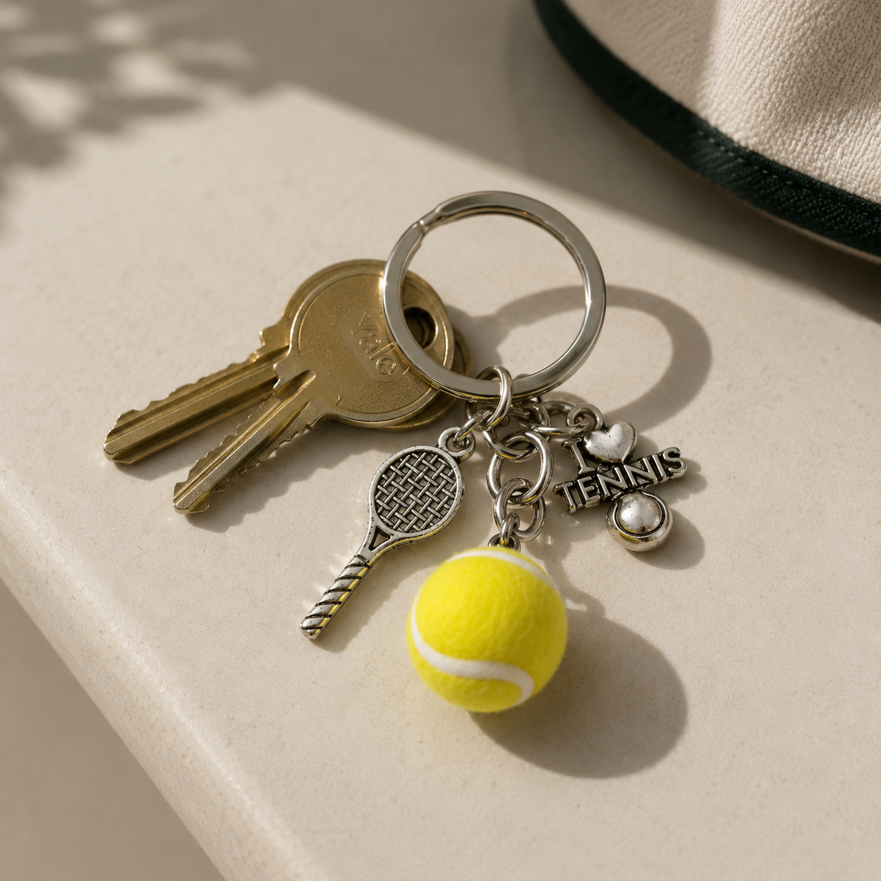 Premium tennis-inspired keyring designed for keys, bags, backpacks, and elevated sport lifestyle accessorizing