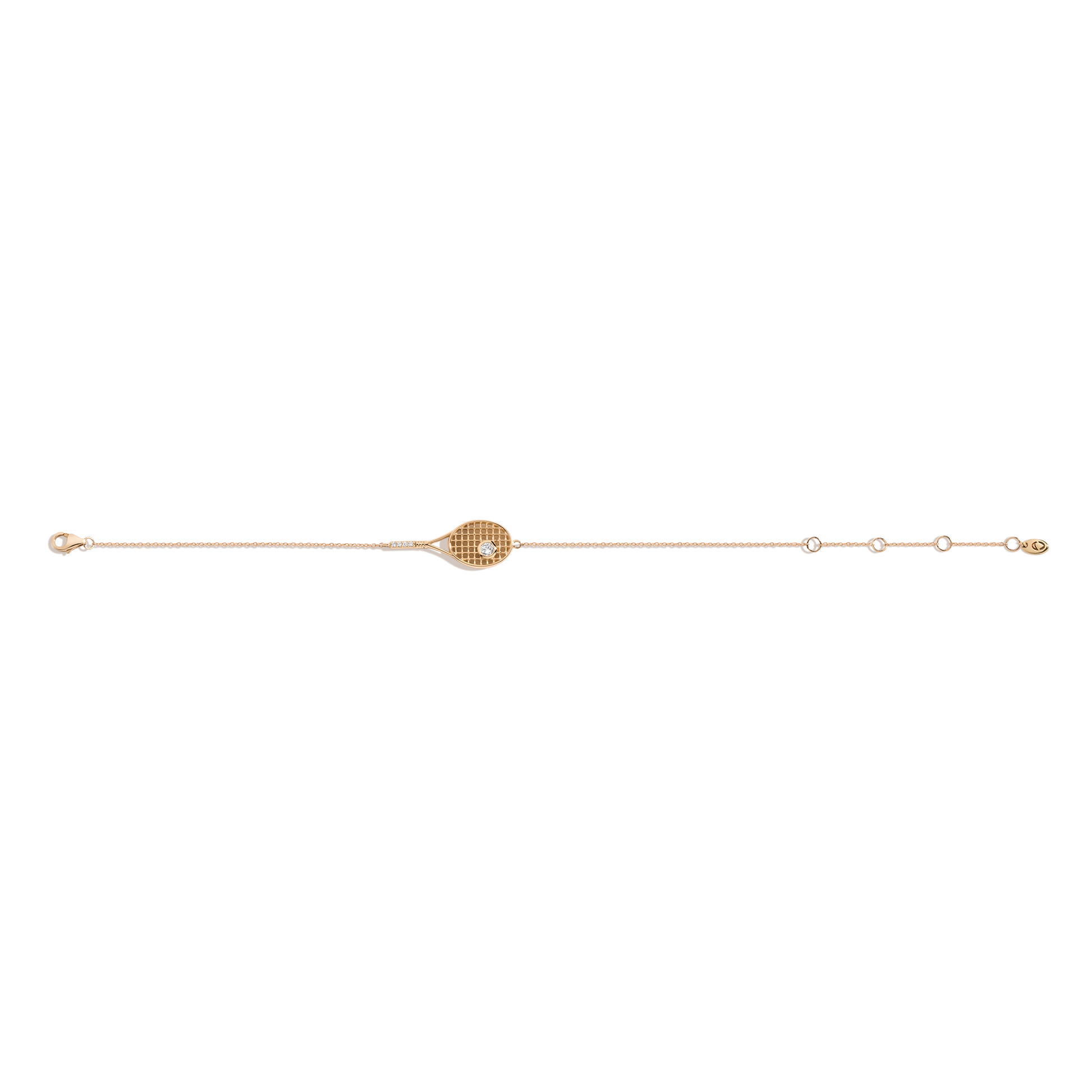 Elegant tennis-inspired bracelet featuring racket silhouette detailing and refined modern jewelry sophistication