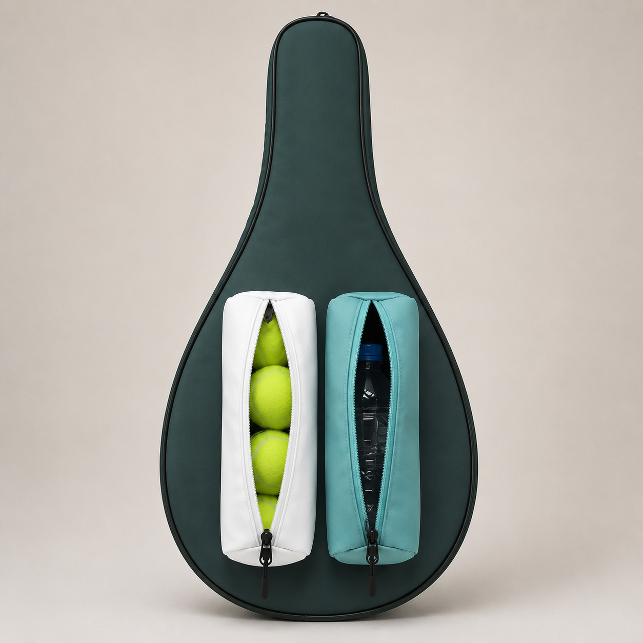 Editorial studio image of premium racket sleeve featuring clean athletic styling and streamlined protective court storage