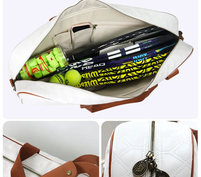 Editorial studio image of premium tennis tote racket bag featuring structured silhouette and modern sport utility design