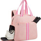 Handheld sport racket bag with multiple storage compartments and refined tennis-inspired everyday carry design