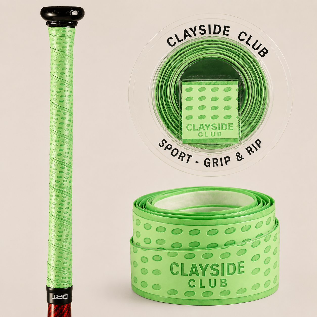 Editorial studio image of premium racket overgrip tape designed for tennis training and match-ready comfort
