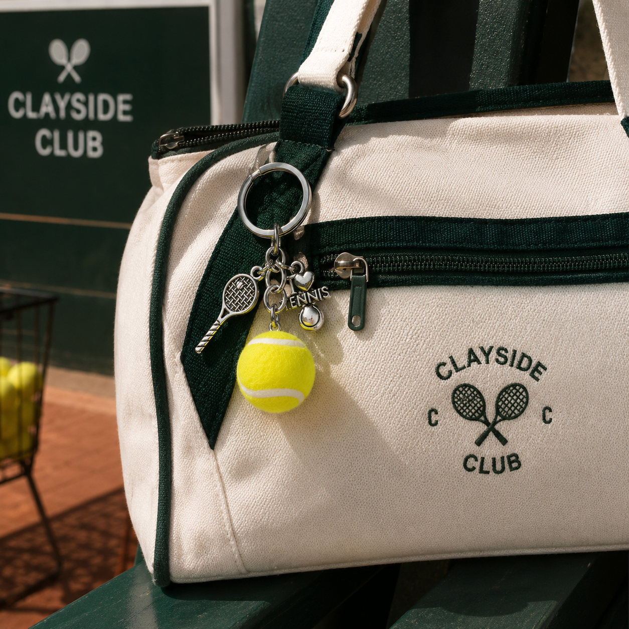 Minimal tennis-inspired keychain crafted for polished everyday styling and subtle athletic lifestyle expression