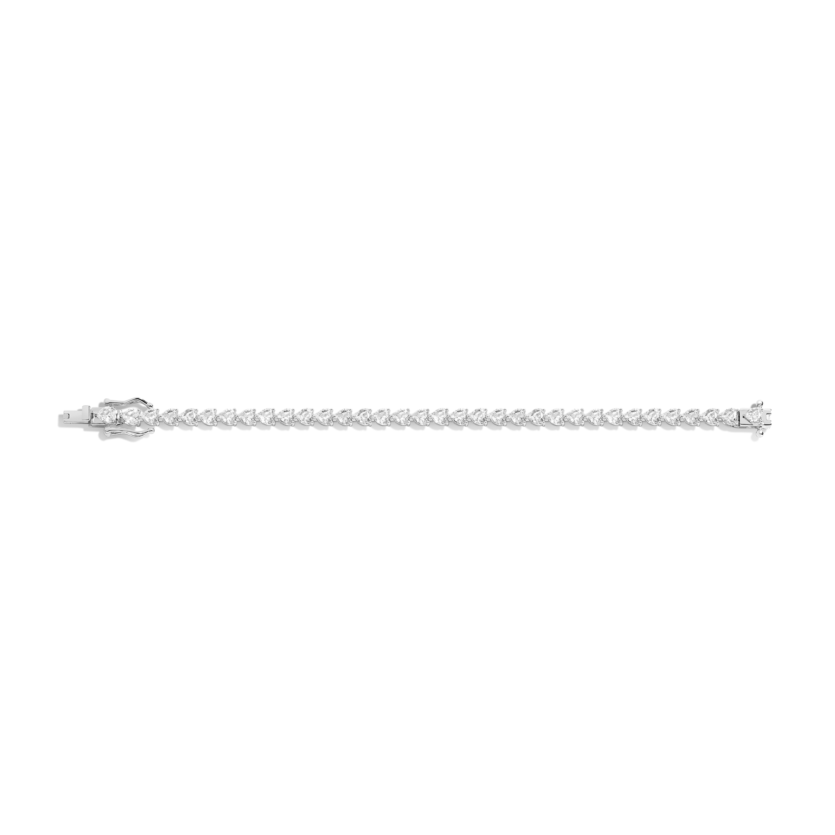 Premium tennis bracelet with heart-shaped white sapphire-inspired stones and polished luxury finish