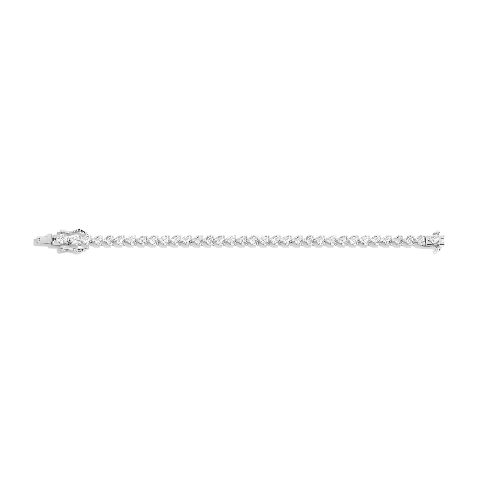 Premium tennis bracelet with heart-shaped white sapphire-inspired stones and polished luxury finish