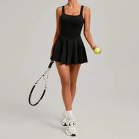 Women's luxury tennis apparel dress combining comfort, mobility and elevated country club style