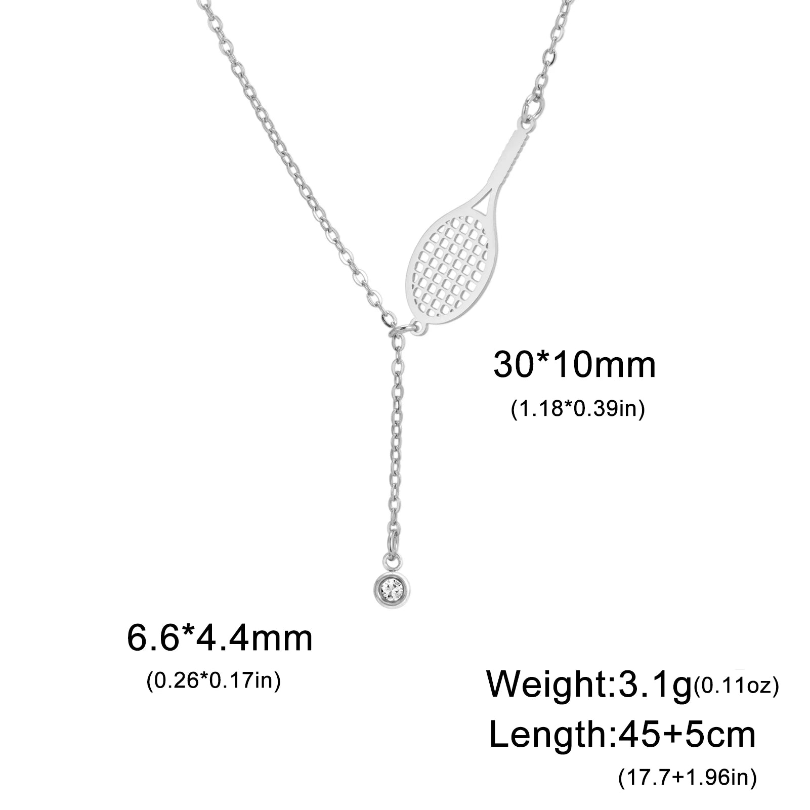 Premium tennis-inspired stainless steel necklace featuring sleek racket charm and refined lifestyle jewelry aesthetics