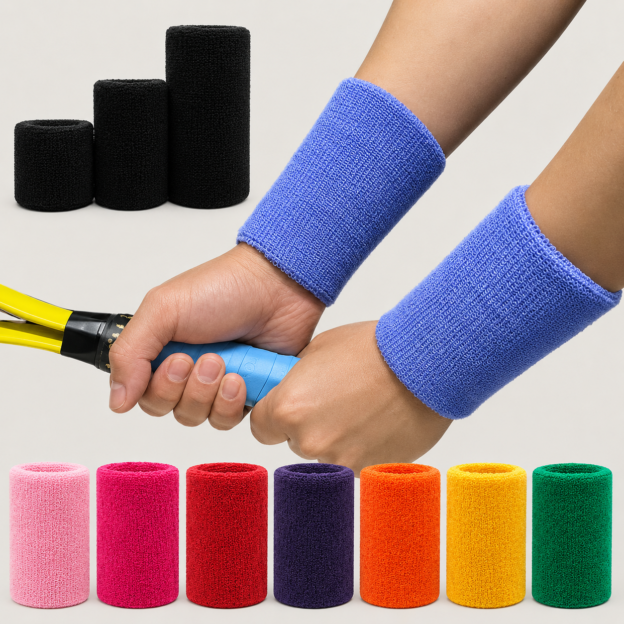 Premium tennis wristband set designed for sweat absorption, wrist comfort, and confident grip during court play
