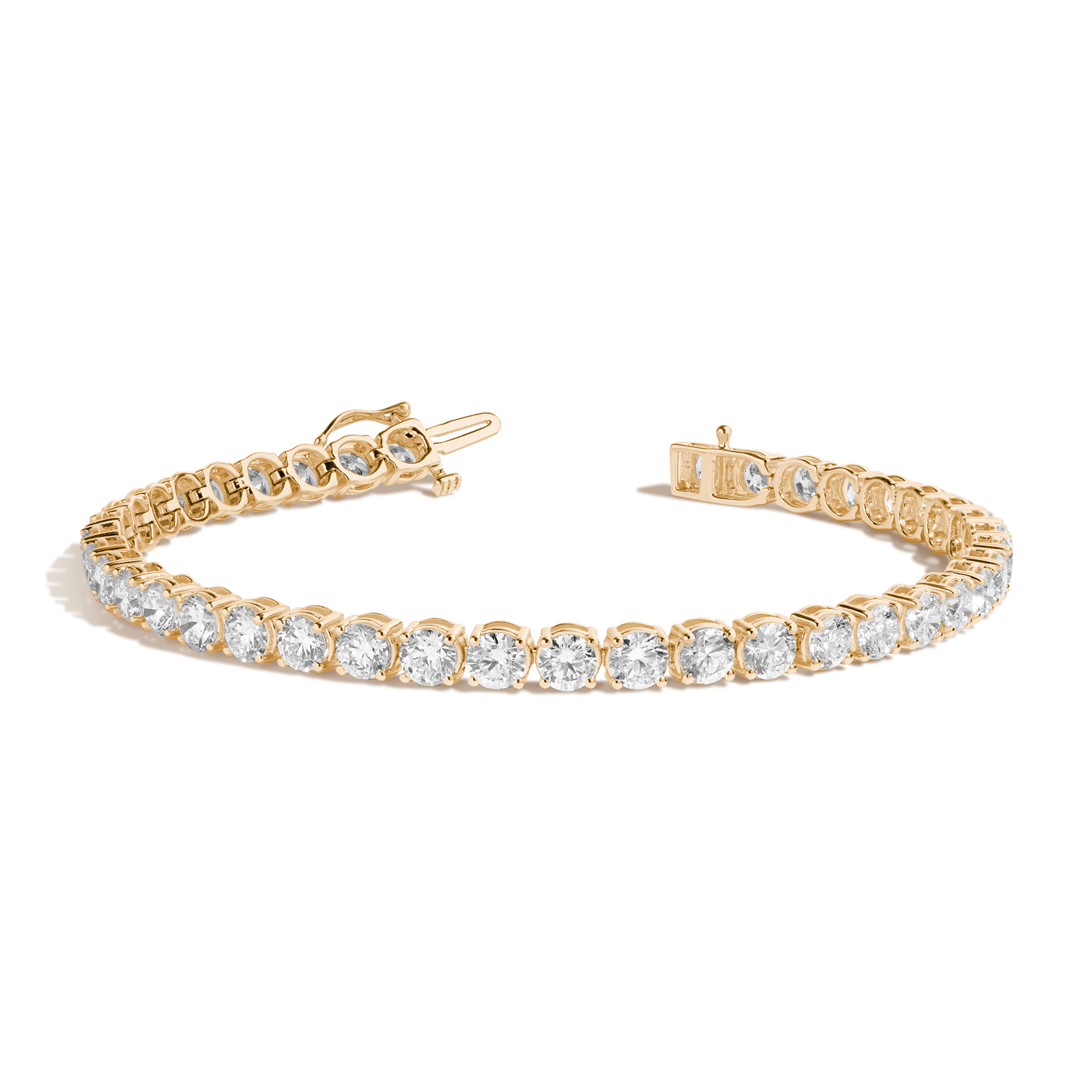 Editorial studio image of premium tennis bracelet featuring continuous stone detailing and timeless sophisticated elegance