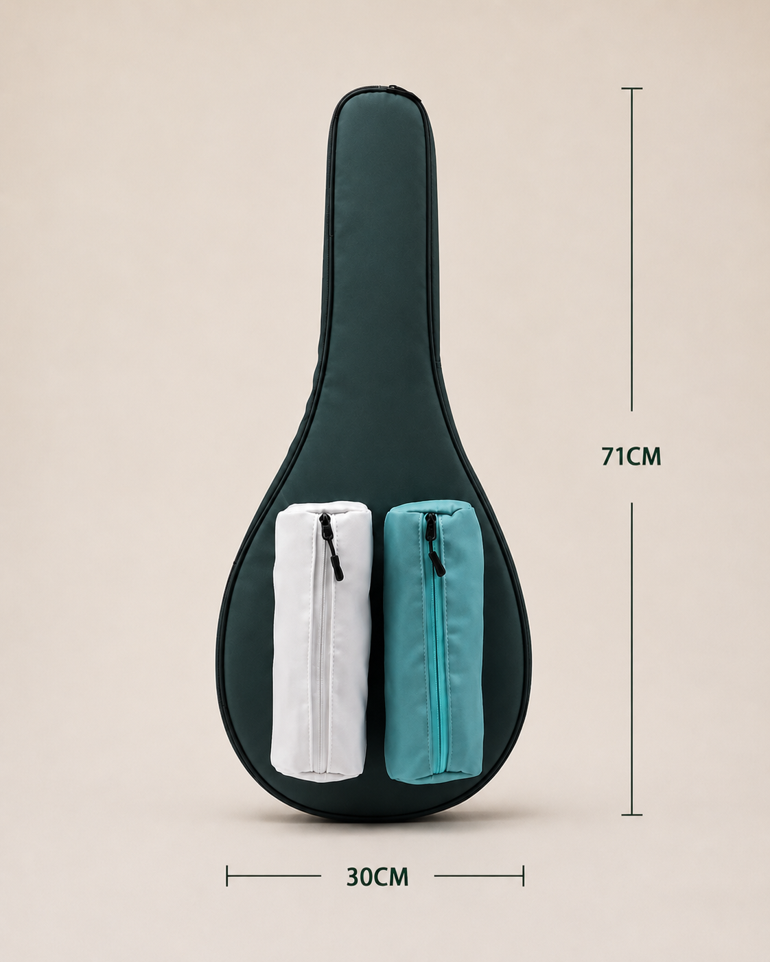 Close-up detail of premium tennis racket sleeve with integrated storage compartment and sleek portable athletic design