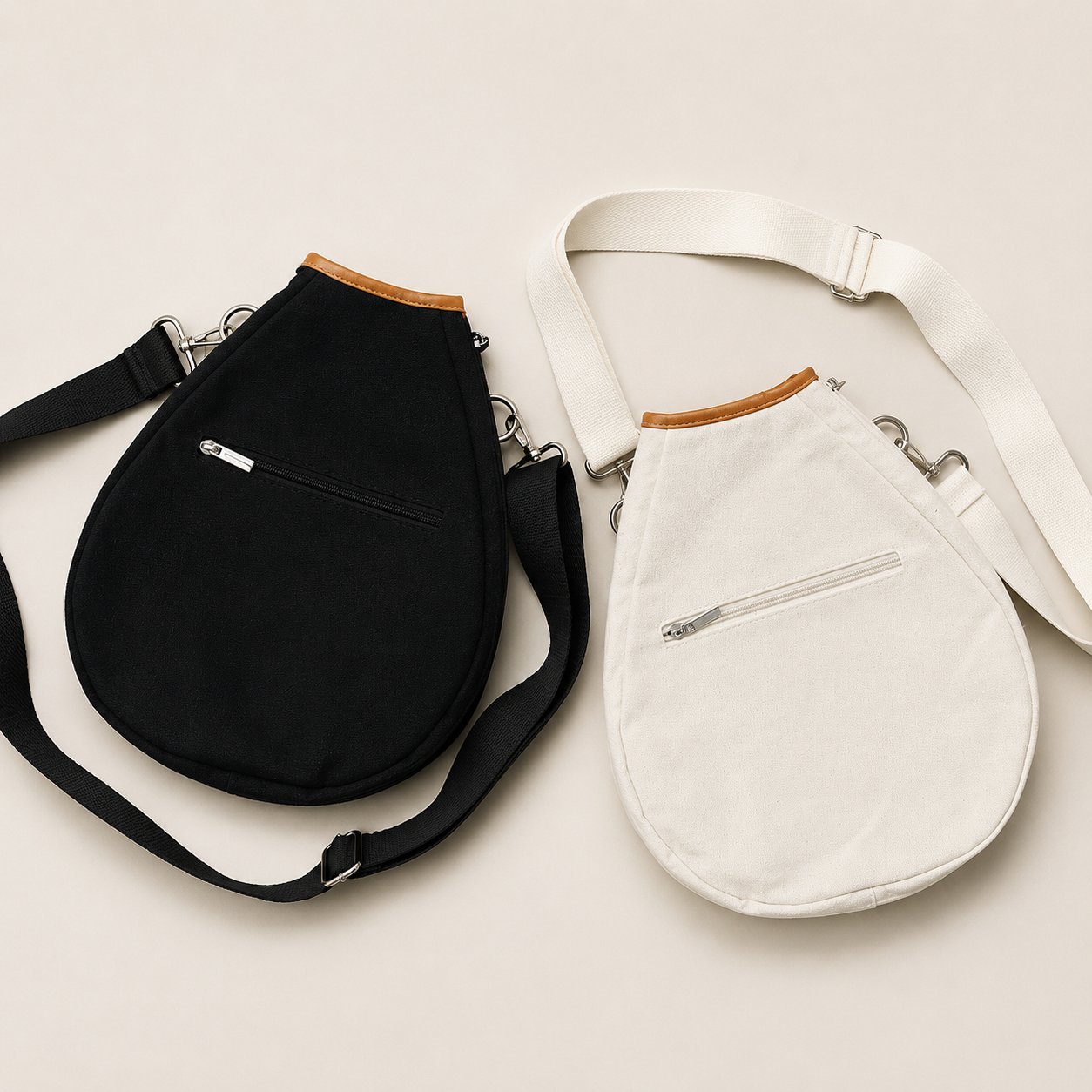 Compact nylon racket case with streamlined protective silhouette and refined active lifestyle functionality