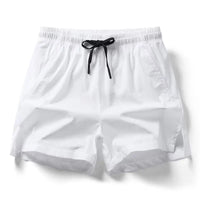 Close-up detail of men's premium breathable performance shorts with clean athletic lines and flexible stretch construction
