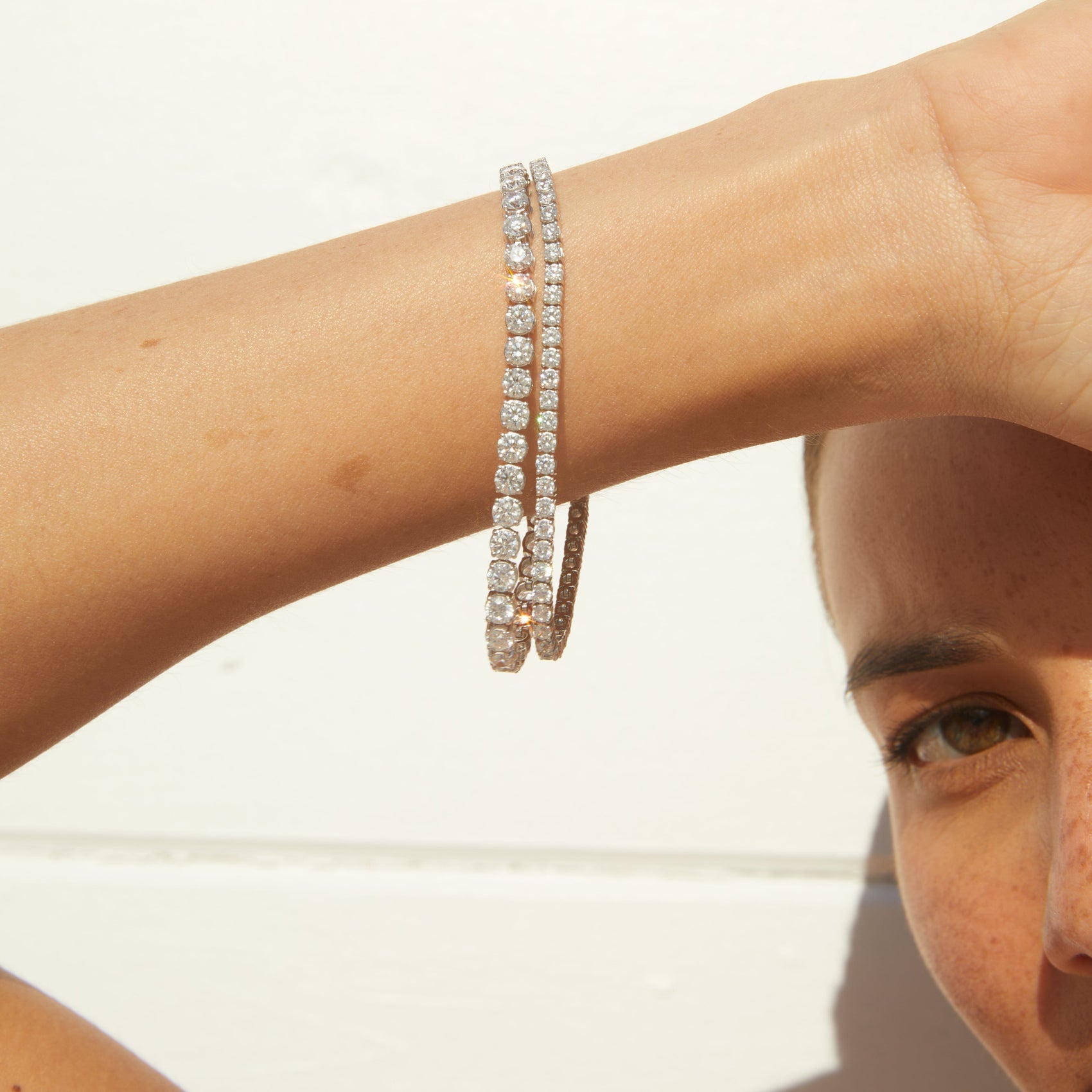 Premium tennis-inspired bracelet featuring radiant stones and refined court heritage luxury aesthetics