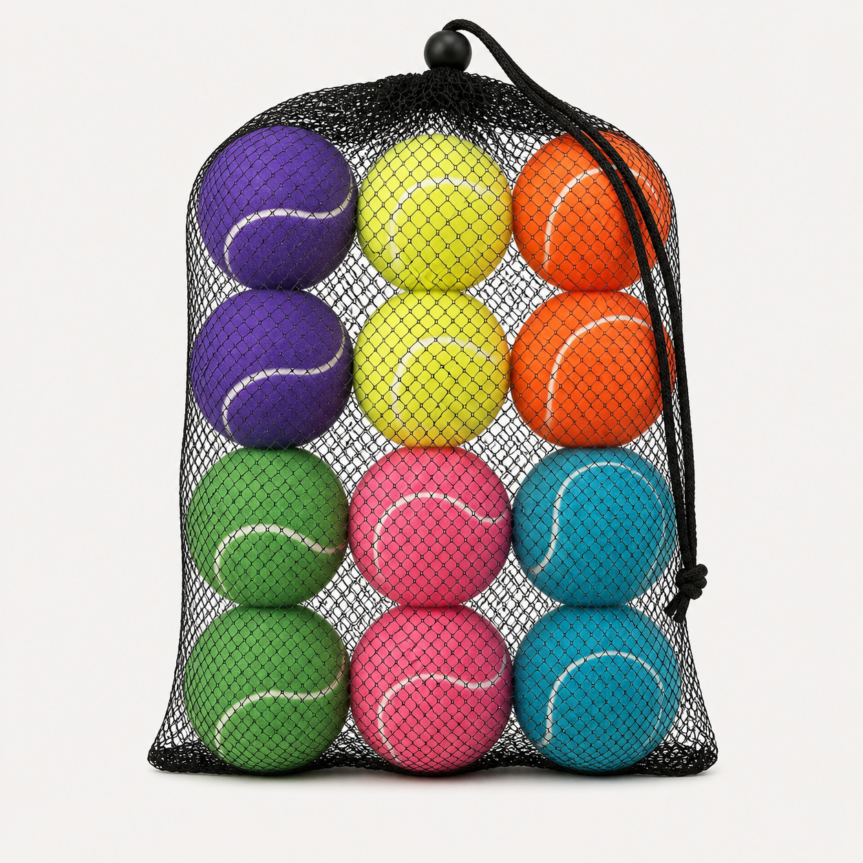 Set of tennis balls and mesh storage bag designed for daily court practice and match preparation