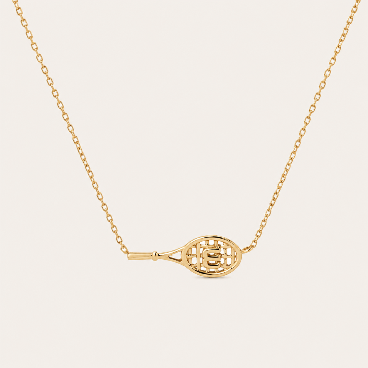 Premium tennis racket pendant necklace designed for refined everyday wear and elegant sport-inspired styling