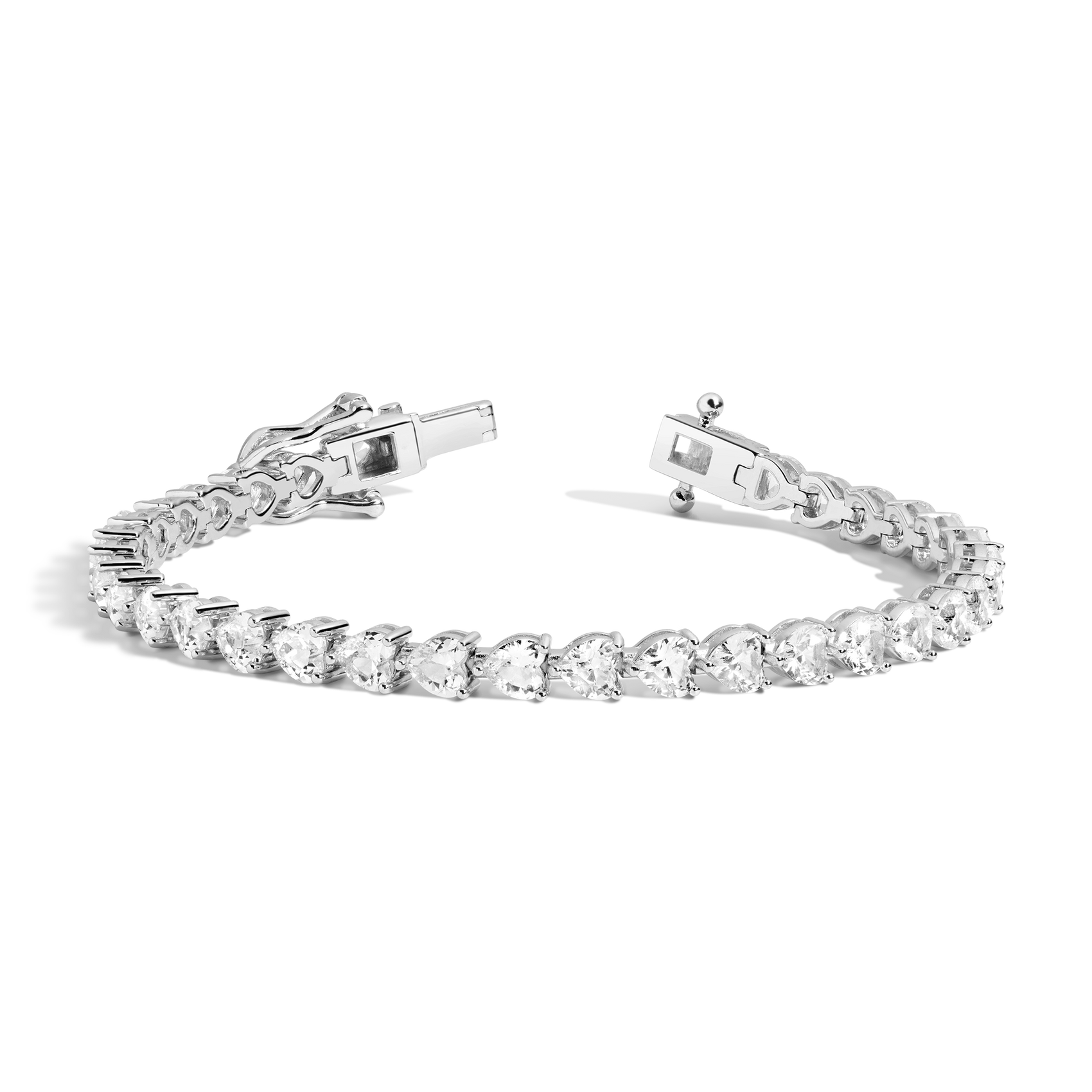 Premium white sapphire heart tennis bracelet designed for refined luxury styling and elegant everyday wear