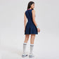 Women's tennis clothing featured in luxury sports editorial photography on professional tennis court