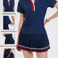 Women's luxury tennis dress with refined pleated skirt, breathable stretch fabric, and elevated sport-lifestyle design for court performance.