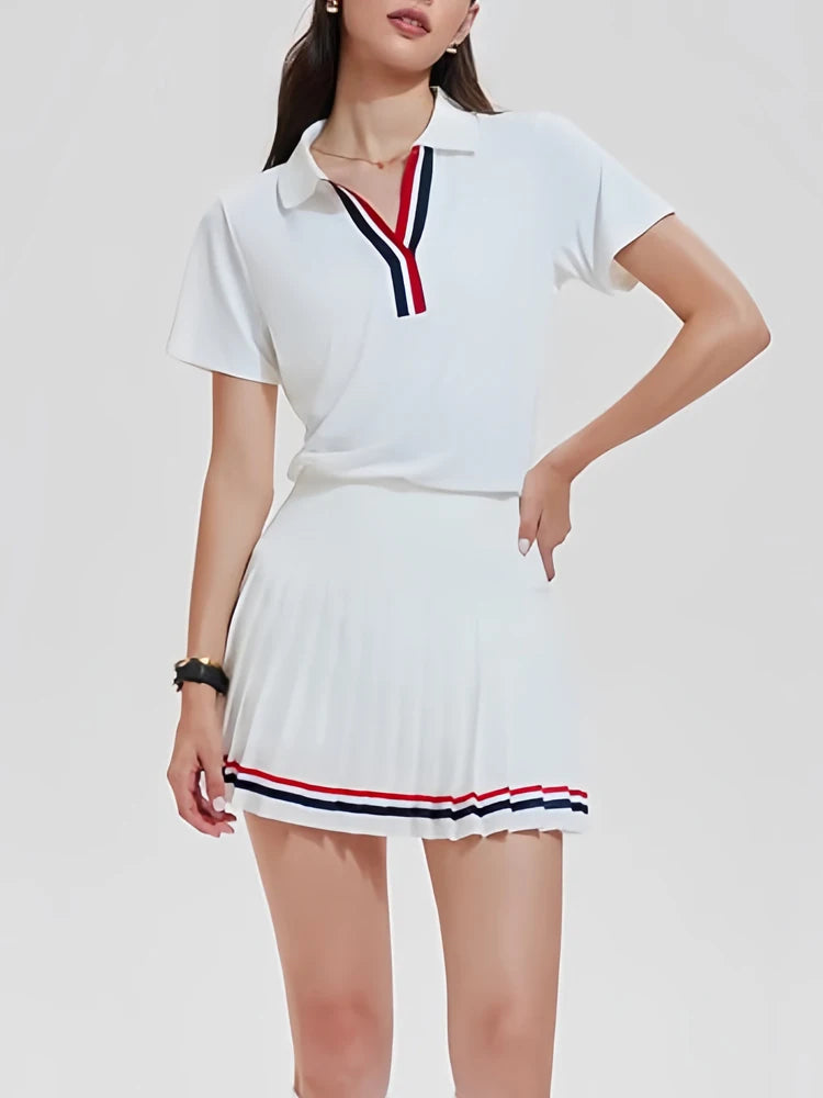 Sophisticated women's tennis dress with classic sport detailing, lightweight performance fabric, and premium tennis club aesthetic.