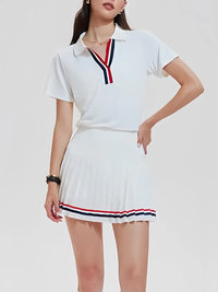 Sophisticated women's tennis dress with classic sport detailing, lightweight performance fabric, and premium tennis club aesthetic.