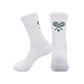 Premium crew socks designed for tennis, featured in a refined athletic footwear editorial image