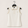 Detailed view of tennis polo neckline with elegant embroidery, precision tailoring, and premium construction designed for court and lifestyle wear.