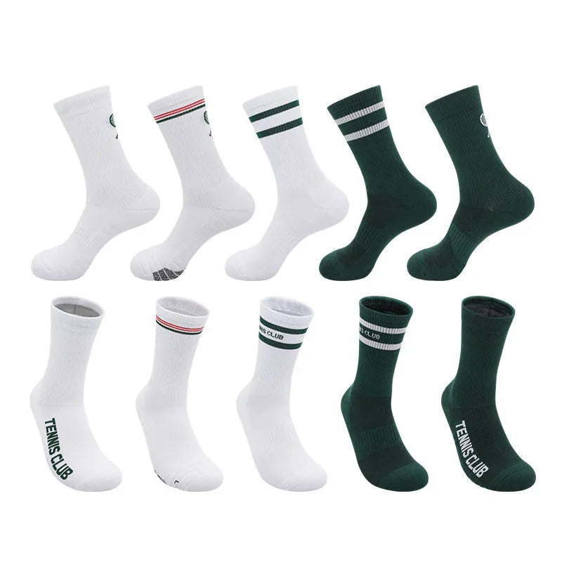 Premium tennis crew socks highlighted in a refined footwear editorial inspired by tennis culture