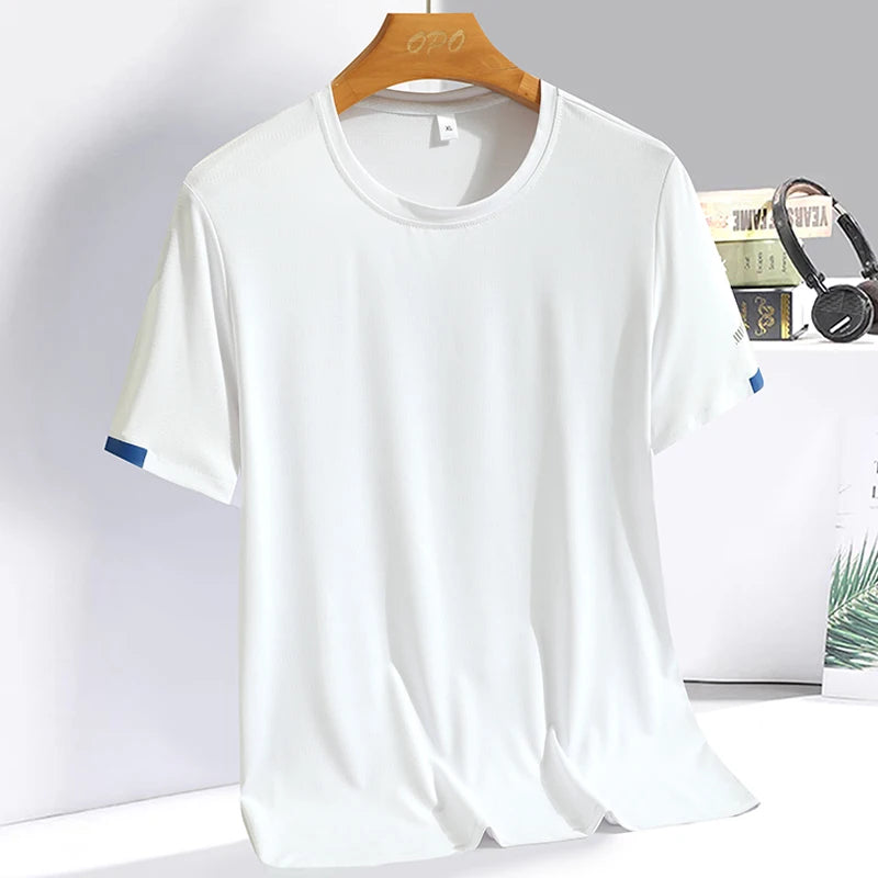 Male model wearing a breathable tennis training shirt built for lightweight comfort and unrestricted movement during tennis sessions.