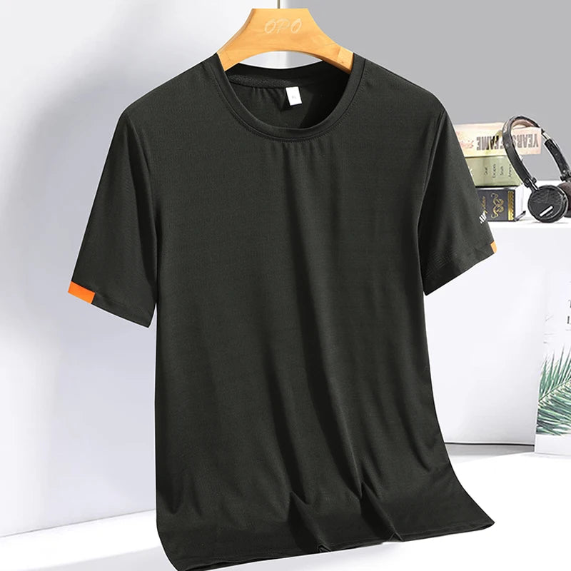 Male tennis player wearing a premium performance tennis t-shirt designed for breathability, comfort, and on-court movement.