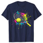 Contemporary tennis lifestyle t-shirt featuring an artistic racket-inspired design for sport and casual wear.