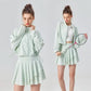 Editorial tennis fashion look combining athletic movement comfort and elevated lifestyle desig