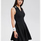 Female athlete in refined tennis apparel seated courtside in premium tennis fashion editorial scene