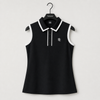 Macro image highlighting tennis polo craftsmanship, including collar structure, premium fabric texture, button placket, and embroidered chest detail.
