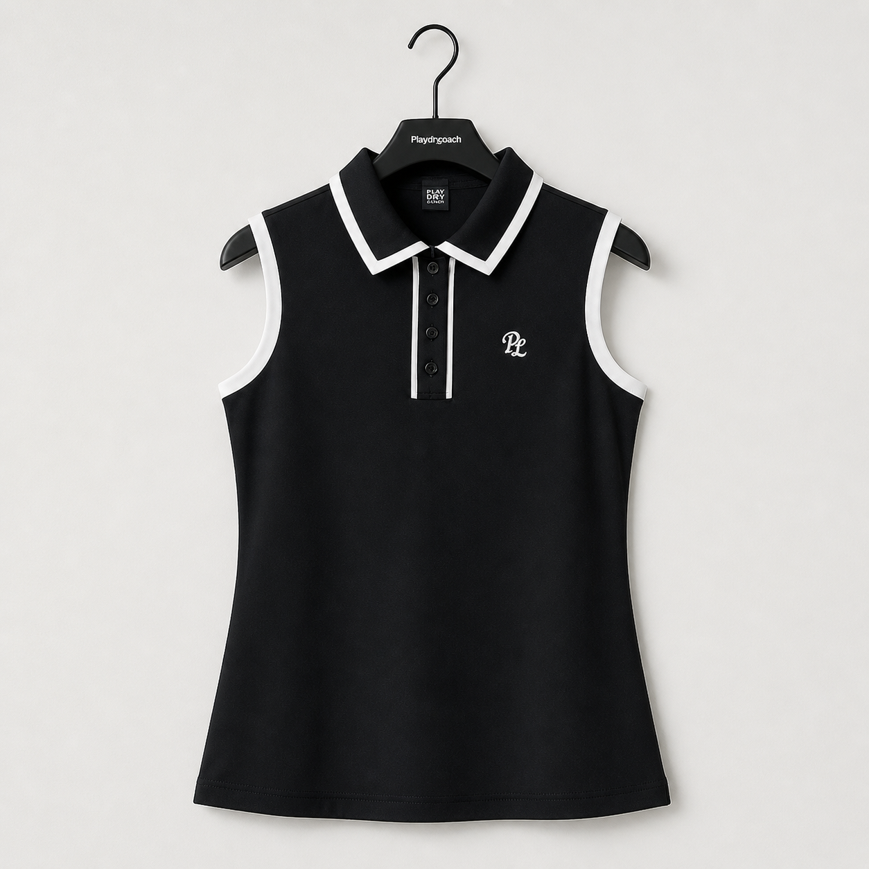 Macro image highlighting tennis polo craftsmanship, including collar structure, premium fabric texture, button placket, and embroidered chest detail.