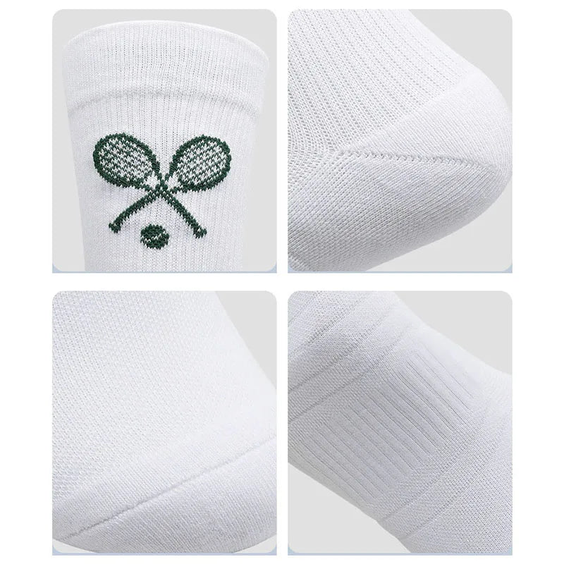 Close-up editorial image featuring luxury tennis socks styled with sneakers and subtle tennis elements