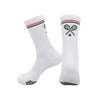 Elegant tennis crew socks showcased in a premium footwear styling image inspired by court culture