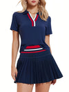 Elegant women's tennis dress featuring a tailored athletic fit, graceful pleated movement, and premium country club inspired styling.
