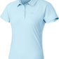 Woman wearing a modern tennis polo shirt in a neutral studio environment, presenting clean tailoring, lightweight feel, and refined athletic appeal.