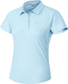 Woman wearing a modern tennis polo shirt in a neutral studio environment, presenting clean tailoring, lightweight feel, and refined athletic appeal.