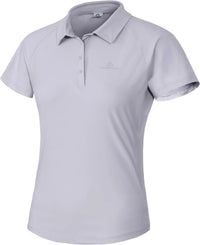 Premium women's tennis polo worn by a studio model in a minimalist setting, emphasizing polished design, breathable fabric, and movement-friendly fit.