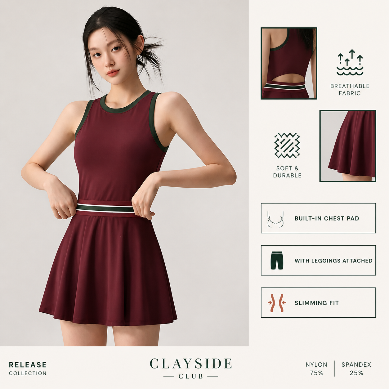 Premium women's sleeveless tennis dress with elegant athletic styling, supportive construction, and lightweight comfort.